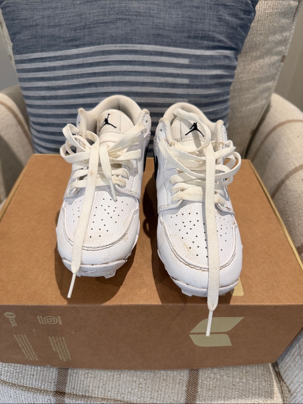 Jordan Kids White and Black Low-Top football cleats - worn once